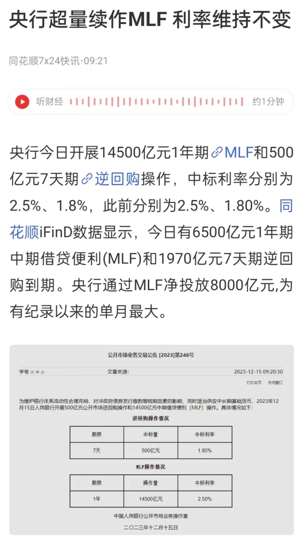 央行优化操作方式 MLF利率政策属性淡出