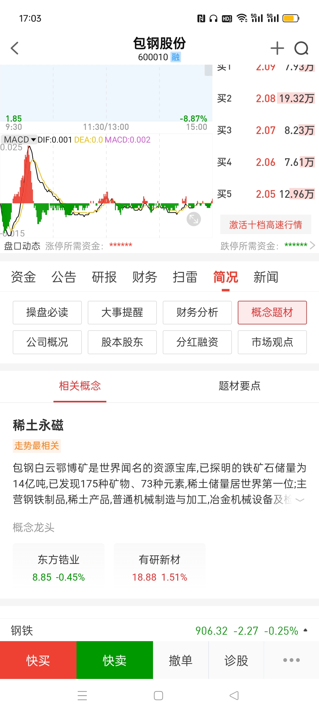 供需紧平衡预期较强 包钢股份上调稀土精矿价格