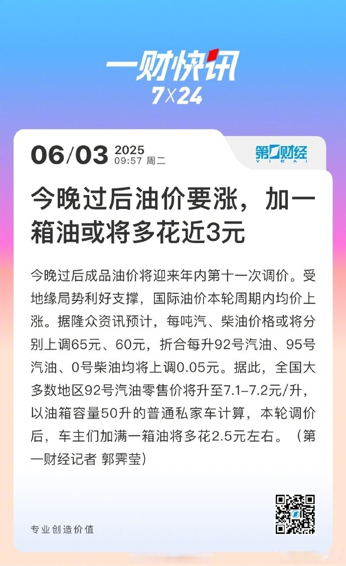 汽油、柴油价格上涨